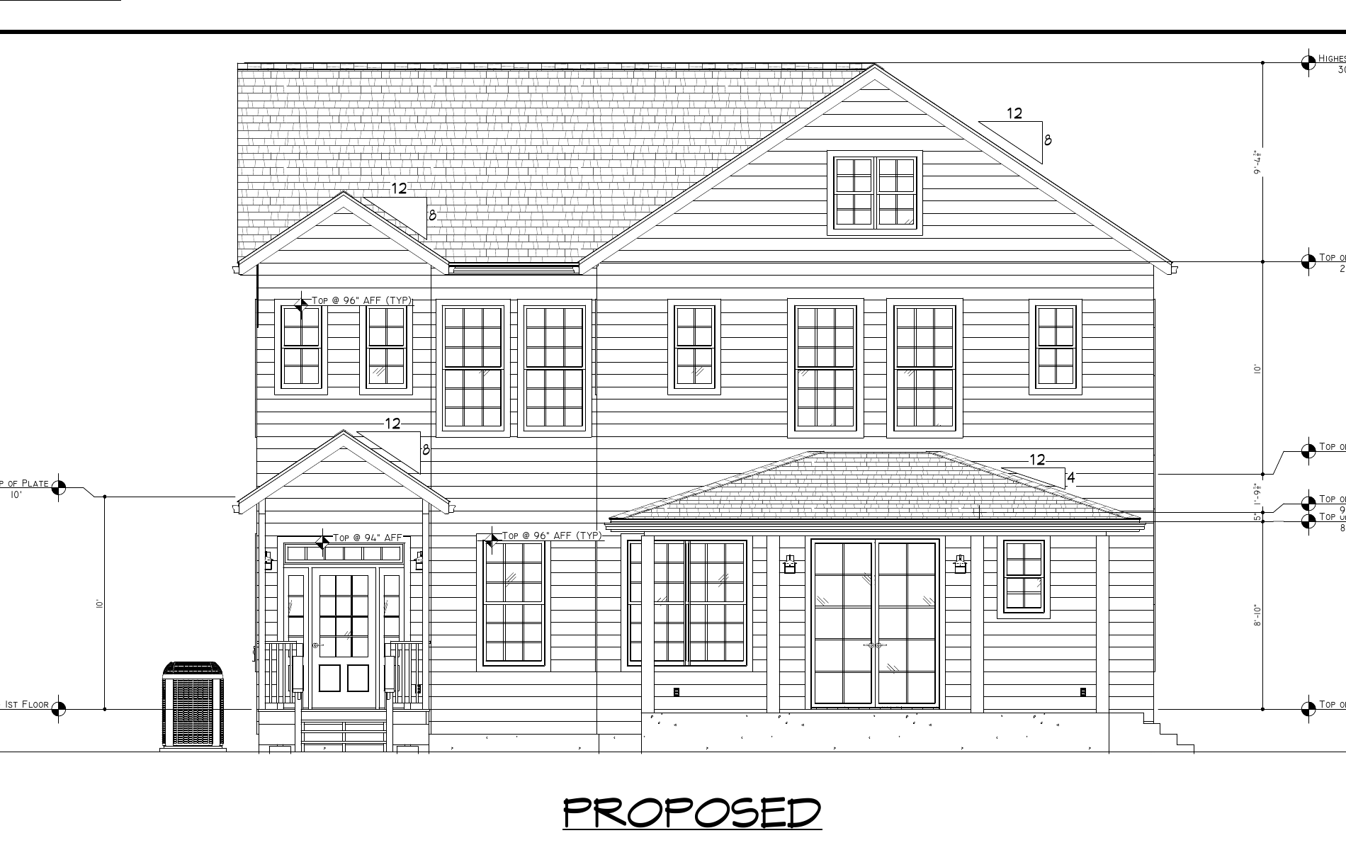 Proposed front elevation for a residential renovation project